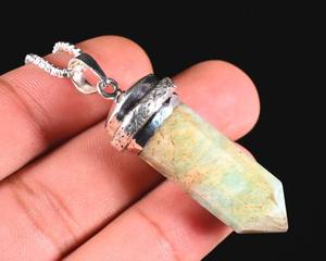 Colgante de Plata de Ley 925 con Cuarzo en Forma de Lápiz y Cadena de Plata |   Collar de Cristal de Cuarzo Natural |   Joyería de Piedras Preciosas al por Mayor - Product Image 1