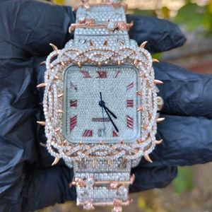 Reloj de Lujo Moderno Hip Hop con Bisel Cuadrado de Espinas, Chapado en Oro Rosa, Mecánico, de Acero Inoxidable, Caja de 8mm, con Diamantes Incrustados, para Unisex - Product Image 1