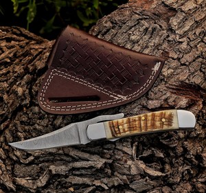 UA Supplies Custom Hand Forged Stainless Steel Folding Knife Ram Horn Handle Hunting Industrial Grade Liner <b>Lock</b> Pocket OEM - Product Image 1