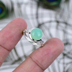 Joyería Fina para Mujer 2026, Anillos de Plata de Ley 925 con Cabujón de Crisoprasa Natural Hecho a Mano, Corte Redondo - Product Image 2
