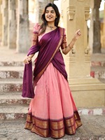 Set Lehenga Choli Sutra Kanjivaram India Selatan Premium Anti Kusut, Tenun Zari Tradisional untuk Pesta Pernikahan, Diwali, Wisuda
