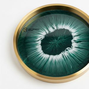 Luxury Emerald Green Resin Serving Tray with Gold Rim | Handmade Round <b>Epoxy</b> Tray | Modern Decorative <b>Coffee</b> <b>Table</b> Tray - Product Image 4