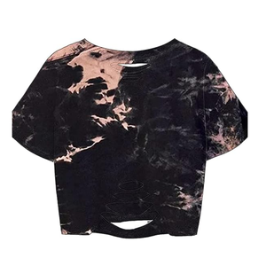 เสื้อครอปผู้หญิงทรงหลวม คอวี แขนครึ่ง ผ้าถักเนื้อนุ่ม ระบายอากาศได้ดี ลายพิมพ์ดิจิทัล ผ้าย้อมสีแบบแอซิดวอช รุ่นวินเทจ ปี 2025 ผลิตจากโพลีเอสเตอร์/คอตตอน - Product Image 4