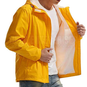 Men's <b>Yellow</b> Waterproof Windproof <b>Jacket</b> Casual Autumn PU Coated Polyester Outerwear with Zipper Closure and Front Pocket - Product Image 5