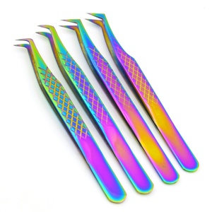 Pinzas de extensión de pestañas múltiples, punta fina, las mejores pinzas de aislamiento en forma de L, 90 grados con funda a juego, forma de L, bota L - Product Image 2