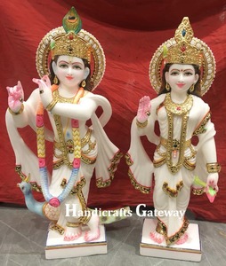 Sculpture en marbre poli Radha Krishna blanc - Product Image 5