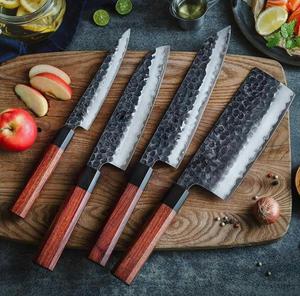 Steel Craft International Hand Forged 4-Piece Damascus Steel Chef <b>Knife</b> Set Wooden Handles <b>Sharp</b> Blades Ambidextrous - Product Image 1