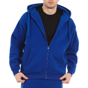 Best Selling Custom 320GSM High Quality cotton Polyester Plain Oversized Zip Up Fleece Hoodie Men - Product Image 5