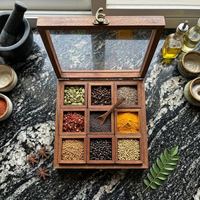Boîte à épices en bois de Sheesham avec cuillère : Masala Dabba, organisateur de rangement de cuisine, récipient à assaisonnements, en bois durable et artisanal