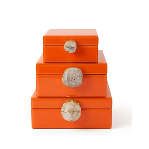 Juego de Cajas Decorativas de Vidrio Lacado Naranja de Lujo con Perilla de Cristal | Cajas Organizadoras de Joyería Premium para Decoración del Hogar - Product Image 1