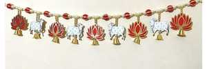 Traditional Metal Diwali Garland with Lotus and Cow Motifs for Home Entryway <b>Decor</b> - Product Image 3