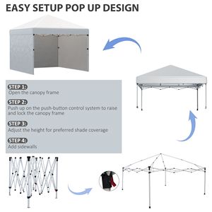 Gazebo Pop-up 3x3m con Sacche Pesi per Gambe, Borsa per il Trasporto, 3 Pareti Laterali, Altezza Regolabile, Riparo per Eventi, Gazebo da Giardino, Colore Bianco - Product Image 5