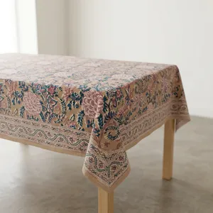 Mantel de algodón clásico con estampado floral, rectangular, lavable, decoración para el hogar, mantel con estampado a bloques - Product Image 1