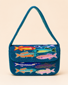 Luxury Handmade Tropical Fish Glass Beaded Lightweight Button Closure Women's Shoulder Bag Wholesale OEM OD - Product Image 1