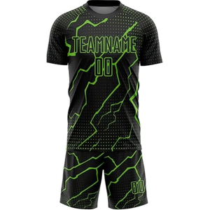 Ensemble d'uniformes de football personnalisables noir et vert, unisexe adulte, manches courtes, jersey sublimé anti-transpiration et short - Product Image 3