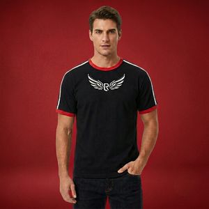 Unisex Black Short Sleeve <b>T</b>-<b>Shirt</b> Crew Neck Solid Breathable Eco-Friendly <b>Polyester</b> Sport Style Regular Fit Red White Trim All - Product Image 5