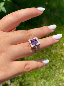 Women's Alloy IGI Certified 10K Gold Diamond Square Cut Cocktail <b>Ring</b> Vintage Geometric Design Free Daily Wear Jewelry - Product Image 4