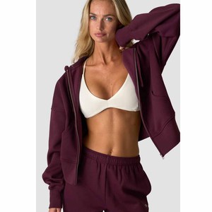 <b>Top</b> Quality Custom <b>Cropped</b> Zipper plain Tracksuit Women's Clothing Hoodie and Sweatpants Women Sweat suit <b>Set</b> With Custom logo - Product Image 2