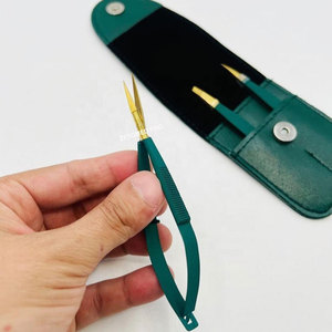 Ensemble de pinces à épiler et de ciseaux pour sourcils, couleur verte, avec étui, en acier inoxydable, usage professionnel, outils de façonnage et de coupe des sourcils - Product Image 4