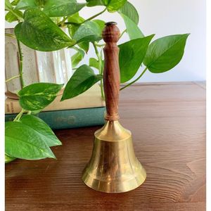 Handcrafted Wooden Handle Brass Hand <b>Bell</b> Loud Ringing Sound Decorative <b>Bell</b> for Temple Ritual <b>School</b> Reception Desk and Home - Product Image 1