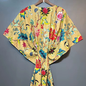 ชุดคลุมชายหาดลายสัตว์แบบใหม่ คอวี ปิดด้วยเชือกผูก ทรงปล่อยชายระบาย ผ้าฝ้ายอินเดียเนื้อนุ่ม แต่งลูกไม้ ยาวเต็มตัว สำหรับผู้หญิง - Product Image 6