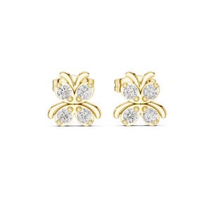 Boucles d'oreilles de fiançailles en or jaune 14 carats avec diamant rond cultivé en laboratoire pour femmes |   Nouveau diamant cultivé - Product Image 1