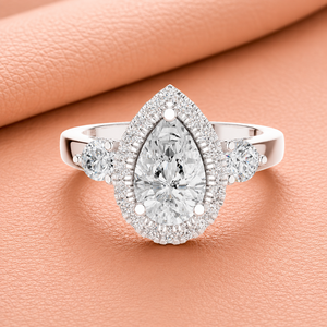 Anillo de Compromiso de Lujo con Diamantes en Forma de Pera y Halo, Acabado en Oro Blanco, Anillo de Boda Elegante para Mujer, Regalo de Joyería - Product Image 1