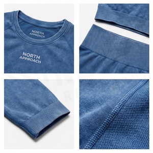 North Approach 2 Piece Yoga Set Racerback <b>Crop</b> <b>Top</b> Full Length Leggings Solid <b>Blue</b> Breathable Seamless Women's Sportswear - Product Image 4