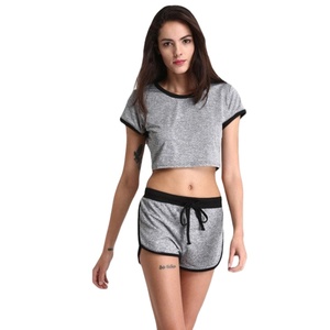Women's <b>Red</b> Knitted Sporty 2 Piece Shorts Set Short Sleeve <b>Crop</b> <b>Top</b> With Drawstring Waist Summer Wear - Product Image 5