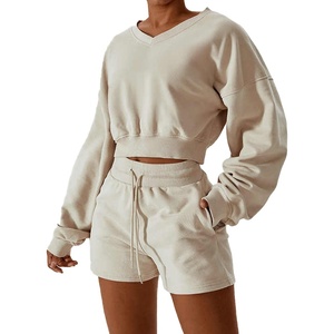 Ensembles pour femmes, vêtements de sport en coton de haute qualité, logo personnalisé, pour l'hiver, sweat-shirt et short de sport pour femmes, ensemble de 2 pièces, tendance 2026 - Product Image 4