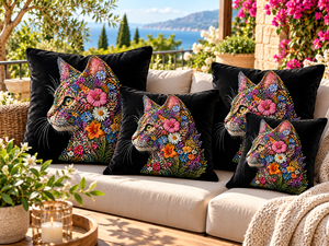 Housse de coussin florale pour chat, moderne, en velours, carrée, imprimée, motif animal, décorative pour canapé et maison - Product Image 2