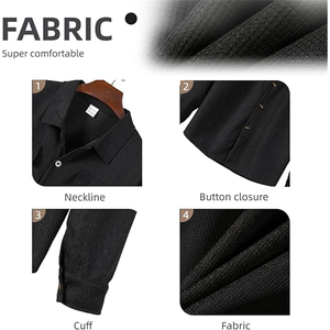 Men's Black Cotton Knitted Shirt <b>Pants</b> Set Turn-<b>down</b> Collar Solid Color Casual Autumn Wear - Product Image 5