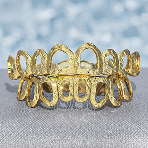 14K Yellow Gold Open Face Grillz Set | Moissanite Cut Custom <b>Window</b> Teeth Grillz IGI Certified Hip Hop Style - Product Image 1