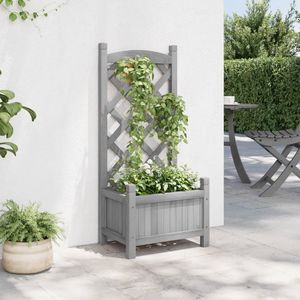 Jardinière grise en bois de sapin massif avec incrustations décoratives, pots et jardinières standard - Product Image 3