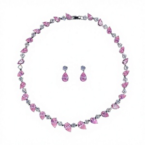 Nouveauté : Parures de luxe orthodoxes en laiton plaqué platine, incrustées de zircone cubique rose goutte d'eau, pour mariage, fiançailles, anniversaire et fêtes - Product Image 2