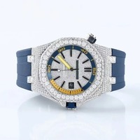 Premium Blaue Armbanduhr Quadratisch Luxuriöse Moissanit Brillante Diamanten Quarzwerk Legierung Edelstahlband Modern Hip-Hop