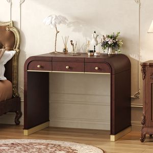 Espresso Classic Wood 3-in-1 <b>Dressing</b> <b>Table</b> Vanity Desk with Flip <b>Mirror</b> and 2 Drawers for Bedroom Makeup Storage - Product Image 3