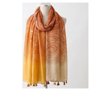 Elegant Women's Long Silk Scarf With Paisley Print And Tassels Multi-Functional Fashion Accessory All Seasons - Product Image 1