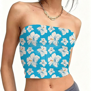 Summer Soft Milk Silk One <b>Set</b> Skinny Floral Print Bandeau Top Smocked Bodice Casual Wear Crop Tops - Product Image 1