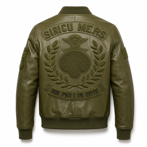 แจ็คเก็ตบอมเบอร์หนังแกะลายจระเข้แบบดิสเทรสสั่งทำได้ MOQ ต่ำจาก Furat Leathers สำหรับผู้ชาย พร้อมปักลาย OEM สำหรับฤดูหนาว - Product Image 3