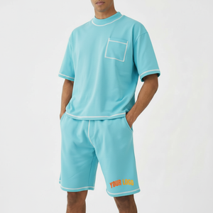 Conjunto de 2 Piezas para Hombre, Camiseta y Pantalones Cortos Estampados, Casuales de Verano, Transpirables, de Poliéster/Algodón - Product Image 1