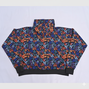 Sweat à capuche streetwear multi-couleurs imprimé sur toute la surface, coupe oversize pour homme, fermeture éclair intégrale, en molleton de coton épais avec motif graphique LA - Product Image 2