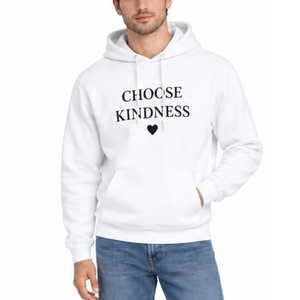 Sweat à capuche blanc pour homme en coton, coupe classique, style décontracté, avec poche et imprimé frontal – Grande demande, Choisissez la gentillesse - Product Image 1