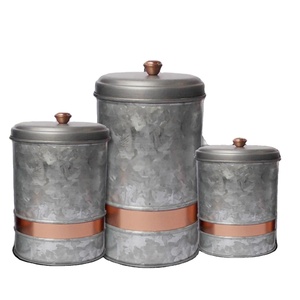 Boîte en métal galvanisé à couvercle avec bande de cuivre, lot de trois, outils d'herbes et d'épices gris Outils de cuisine et gadgets - Product Image 1