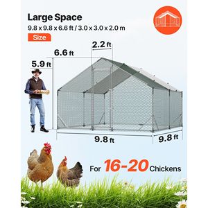 Grande Pollaio in Metallo 9.8 X 9.8 X 6.6 ft con Recinto per Polli, Copertura Impermeabile, Struttura Robusta e Tetto a Spiovente per Avicoli - Product Image 2