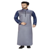 Thobe décontracté gris en polyester à manches longues et col ras du cou pour hommes adultes, broderie ethnique du Moyen-Orient, tenue de prière, coupe régulière, toutes tailles