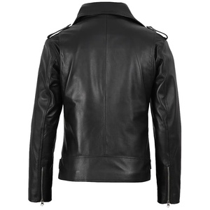 Men Embossed PU Leather Windproof Biker <b>Jacket</b> with Polyester Wadding <b>Silver</b> Zipper Belt Black Casual Moto Coat - Product Image 2