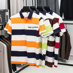 Men's Wide Stripe Button Embroidery Summer Short-Sleeved <b>T</b> <b>Shirt</b> Customized Logo Casual <b>Collar</b> Golf <b>Shirt</b> - Product Image 1