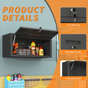 Armoire de rangement d'outils murale en métal robuste, en acier, pour garage et atelier, assemblage requis - Product Image 4