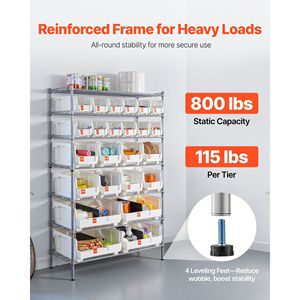 Estante de Almacenamiento Rodante de 7 Niveles con 24 Contenedores Organizadores, Sistema de Estanterías de Alambre de Acero, Ruedas Móviles para Organización de Herramientas en Garajes - Product Image 3